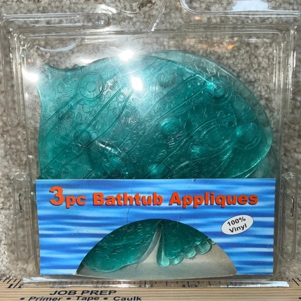 3pc Fish Bathtub Appliques Teal Vinyl Non-Slip Suction Cups Ocean Desert Sales
